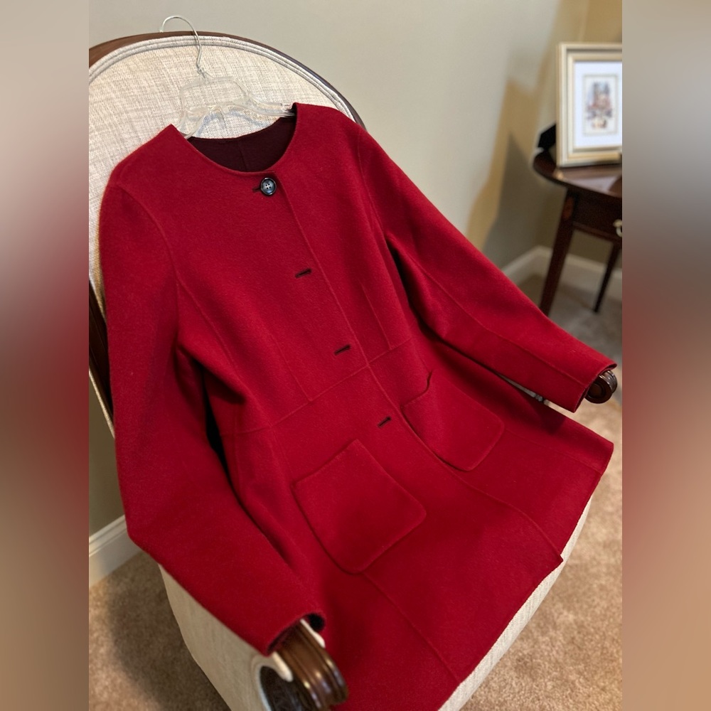 Talbots Crimson Wool Pea Coat with Patch Pockets